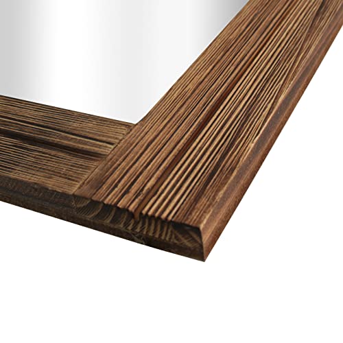 Emaison 16 X 12 Inch Rustic Wood Framed Wall Mirror with Hanging Rope for Farmhouse Decor, for Entryway, Bedroom, Bathroom, Dresser, Brown