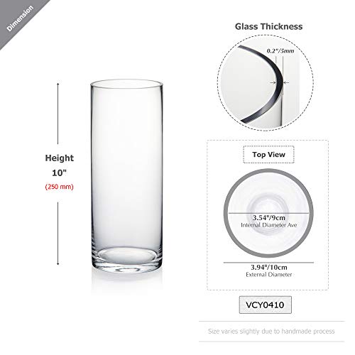 WGVI Cylinder Vase, 4" W x 10" H, Floral Container, Flower Vases, Glass Candle Holder Centerpiece Planter Terrarium for Wedding Party, Home Accent Decor, Clear, 1 Piece