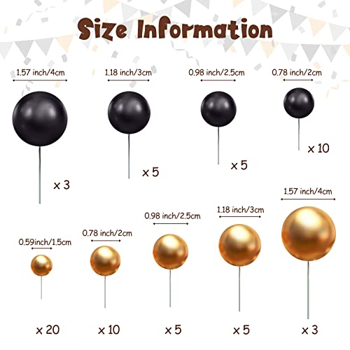 66 Pieces Mini Balloon Cake Topper Cake Decorations Balls Faux Pearl Balls Cake Picks DIY Cake Insert Topper Baking Decoration for Anniversary Graduation Birthday Party Baby Shower (Gold, Black)