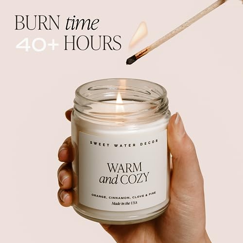 Sweet Water Decor Merry and Bright Soy Candle | Bayberry, Clove, Nutmeg, Ginger, Cypress, Cedar, Balsam Fir and Musk Scented Candles for Home | 9oz Clear Jar, 40+ Hour Burn Time, Made in The USA
