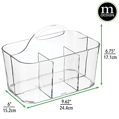 mDesign Plastic Cutlery Storage Organizer Caddy Bin Tote with Handle - Kitchen Cabinet Divided Pantry Basket for Forks, Knives, Spoons, Napkins, Indoor/Outdoor Use, Lumiere Collection, Clear