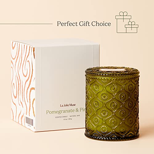 LA JOLIE MUSE Scented Candle, Christmas Candles, Holiday Gifts, Pine Pomegranat Scented Candle, Candles for Home Scented, 50 Hours Long Burning
