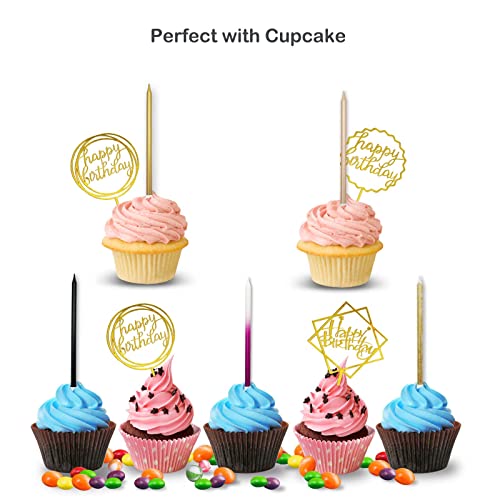 Comluge 24Pcs Rose Gold Extra Tall Long Thin Happy Birthday Candles for Cake 3Pcs Glitter Shiny Happy Birthday Cake Toppers Metallic Looking Cupcake Candles Topper (Small, Rose Gold)