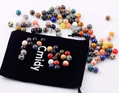 Natural Stone Beads 100pcs Round Genuine Real Stone Beading Loose Gemstones Hole Size 1mm DIY Smooth Bead for Bracelet Necklace Earrings Jewelry Making (Natural Stone Beads Multicolor, 8mm)