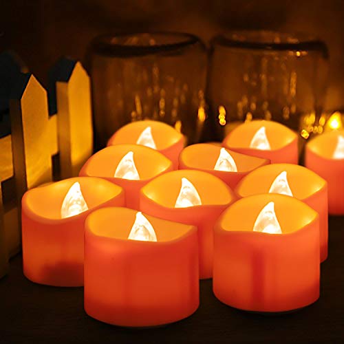 Homemory Halloween 24 Pack Orange Tea Light Candles, Battery Operated LED Tealights, Small Pumpkins Lights, Flameless, Electric Fake Tea Candles