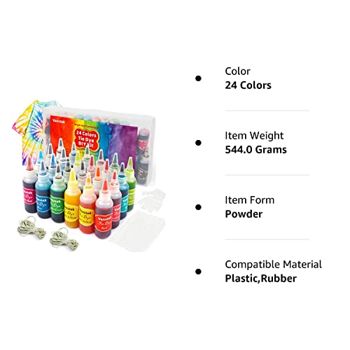 Vanstek Tie Dye Kit, 24 Colors Tie Dye Shirt DIY Fabric Dye for Women, Kids, Men, with Rubber Bands, Gloves, Plastic Film and Table Covers for Family Friends Group Party Supplies