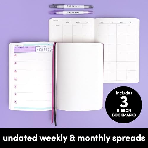 PAPERAGE Undated Weekly & Monthly Hardcover Planner (Lavender), 5.7 in x 8 in, Includes Dotted Note Pages & 8 Sticker Sheets