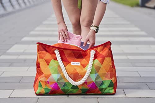 SHYLERO Beach Bag and Pool Bag. Has Airtight Pouch, Key Holder. Beach Tote is Zippered, Waterproof (IP64) - L22xH15xW10