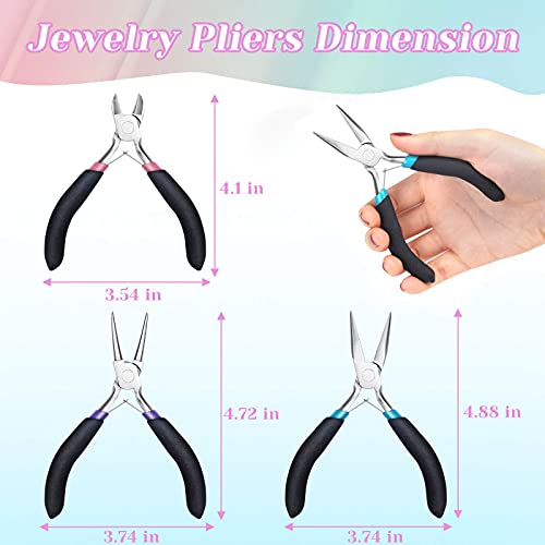 Jewelry Pliers Set, Paxcoo 3Pcs Jewelry Making Tools Kit includes Needle Nose Pliers, Round Wire Cutters for Supplies, Wrapping, DIY Crafts, Beading
