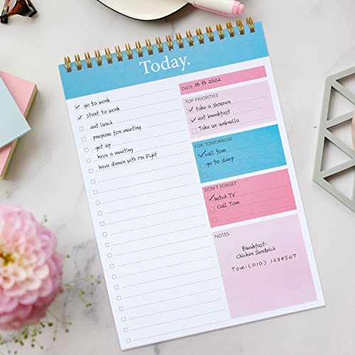 To Do List Notepad - Daily Planner Notepad Undated 52 Sheets Tear Off, 6.5" x 9.8" Checklist Productivity Organizer with Hourly Schedule for Tasks