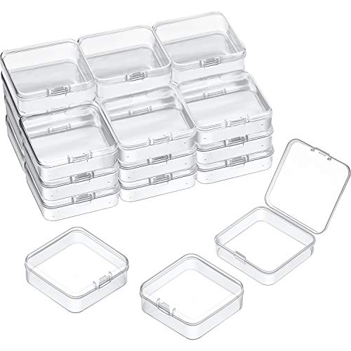 SATINIOR 24 Packs Small Clear Plastic Beads Storage Containers Box with Hinged Lid for Storage of Small Items, Crafts, Jewelry, Hardware (2.5 x 2.5 x 0.8 Inches)
