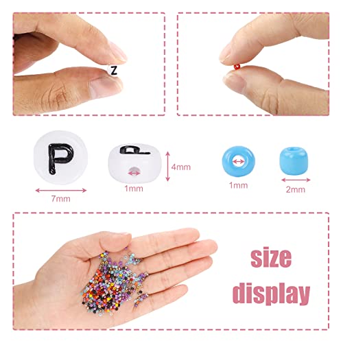 UOONY 35000pcs 2mm Glass Seed Beads for Jewelry Making Kit, 250pcs Alphabet Letter Beads, Tiny Beads Set for Bracelets Making, DIY, Art and Craft with Rolls of Elastic String Cord, Charms and Rings
