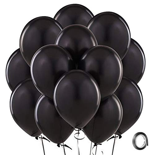 Bezente Black Balloons Latex Party Balloons - 100 Pack 12 inch Round Helium Balloons for Black Themed Wedding Graduation Anniversary Birthday Party Backdrop Decorations