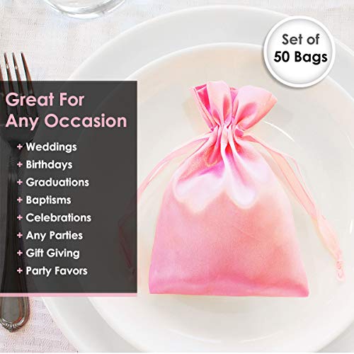 Knitial 3" x 4" Satin Pink Gift Bags, Jewelry Bags, Wedding Favor Drawstring Bags Baby Shower Christmas Gift Bags 50 per Pack