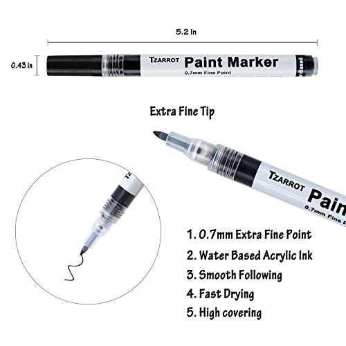 White Paint Pen, 8 Pack 0.7mm Acrylic Paint Pens with 2 White 2 Black 2 Gold 2 Silver Paint Pen Permanent Marker for Wood Rock Fabric Metal Plastic Ceramic Acrylic Paint Markers Extra Fine Tip