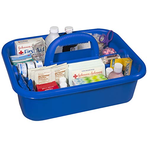 Akro-Mils 09185 Plastic Tote Tool & Supply Cleaning Caddy with Handle, (18-3/8-Inch x 13-7/8-Inch x 9-Inch), Blue (09185BLUE)