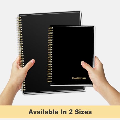 SUNEE 2024 Weekly and Monthly Planner - from January 2024 - December 2024, 6.4" x 8.3" Daily Agenda Planner with Monthly Tab, Flexible Cover, Note Pages, Pockets, Bookmark, Spiral Binding, Black