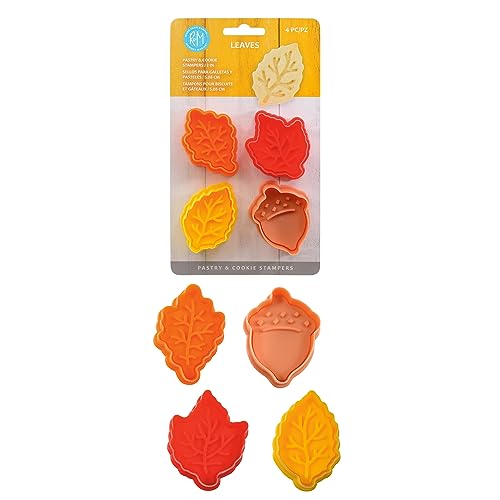 R&M International 0 Leaves 2" Pastry/Cookie/Fondant Stampers, Leaves and Acorn, 4-Piece Set Silver