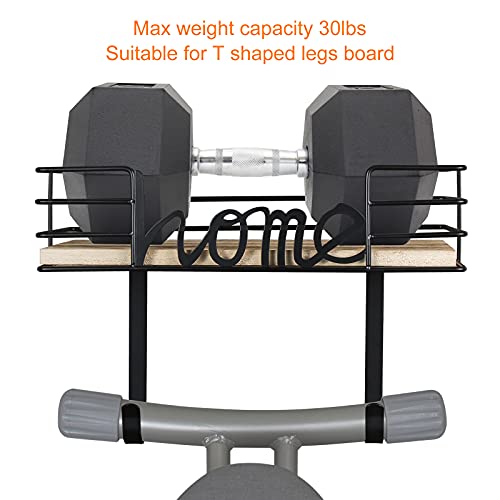 TJ.MOREE Ironing Board Hanger Wall Mount with Large Storage Wooden Base Basket and Removable Hooks (Black) For Laundry Room