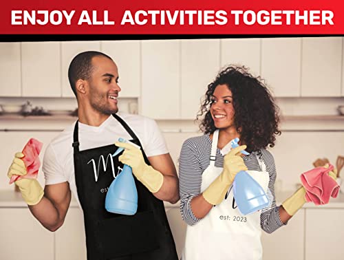 Prazoli His and Her Aprons - Mr Mrs Established 2023 Couples Engagement Gift, Cute Bridal Shower Gift Anniversary Wedding Registry Items & Decoration, Housewarming Gifts For New Home Newlywed Gift