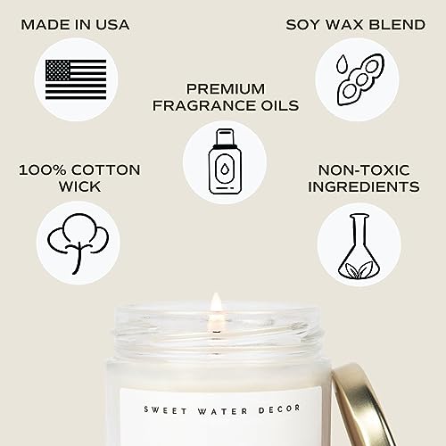 Sweet Water Decor Merry and Bright Soy Candle | Bayberry, Clove, Nutmeg, Ginger, Cypress, Cedar, Balsam Fir and Musk Scented Candles for Home | 9oz Clear Jar, 40+ Hour Burn Time, Made in The USA