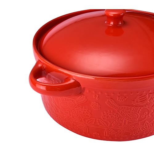 Ceramic Casserole Dish - Baking Dish Bowl Oven Safe With Lid & Handles - Covered Glass Cookware Essential For Kitchen - For Baking Dessert & Brownies, Soup - Round Bakeware for Serving Dishes