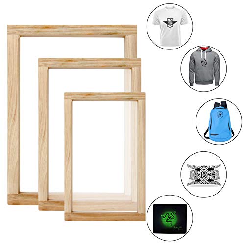 Colovis 23 Pcs Screen Printing Starter Kit, Include 3 Sizes Wood Silk Screen Printing Frame, Squeegees, Transparency Inkjet Film, Masking Tape and Ink Spatula