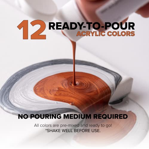 GenCrafts Metallic Acrylic Pouring Paint Set of 12 Metallic Colors - Pre-Mixed High Flow & Ready to Pour - 2 oz./59 ml Bottles - Multi-Purpose Paints for Canvas & Paper, Rocks, Wood