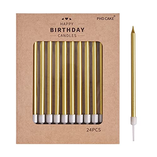 PHD CAKE 24-Count Gold Long Thin Metallic Birthday Candles, Cake Candles, Birthday Parties, Wedding Decorations, Party Candles, Cake Decorations