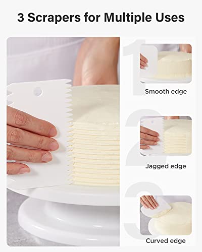 Kootek Cake Decorating Kit Baking Supplies Cake Turntable with 2 Frosting Straight Angled Spatula 3 Icing Smoother Scrapers Baking Accessories Tools for Beginners and Pros, White
