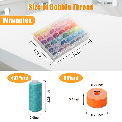 WIWAPLEX 72Pcs Bobbins Sewing Thread Kits, 437 Yards Per Thread Spools, Prewound Bobbin with Case 36 Colors Sewing Supplies for Hand & Machine Sewing, Emergency and Travel, DIY and Home