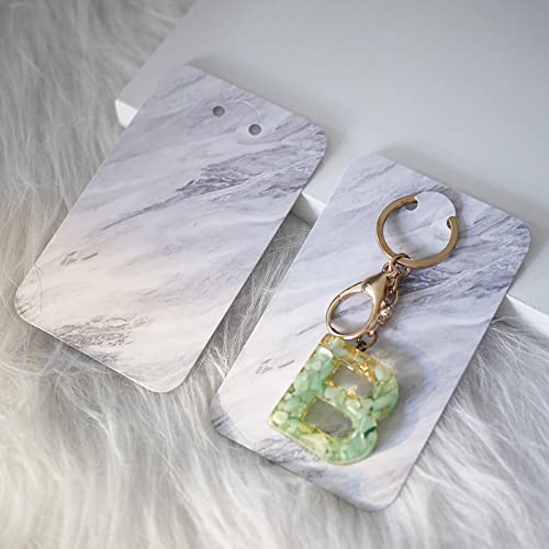 Temlum 100 Pcs Keychain Display Cards with Self-Sealing Bags, 3'' x 4.7'' Keychain Cards Holder for Display Keyring Cards Jewelry Packaging Supplies (Marble)