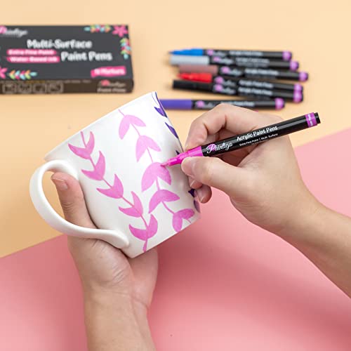 PAINTIGO 26 Paint Pens Paint Markers, Acrylic Paint Pens For Rock Painting, Canvas, Wood, Glass, Ceramic, Fabric, acrylic paint markers for craft Supplies Set, 26 Extra Fine 0.7mm