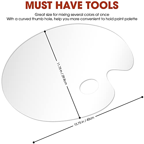 Large Acrylic Paint Palette 2pcs 15.7 x 11.8 Inches, Clear Oval-Shaped Non-Stick Acrylic Oil Paint Mixing Tray, Comfortable to Hold & Easy to Clean, for DIY Art Painting Plate (Big Size)