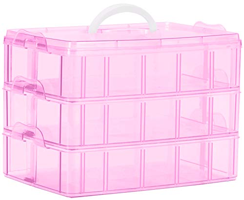 Sooyee Bead Organizer,3-Tier Craft Organizers and Storage,Stackable Storage Containers with 30 Compartments Dividers for Washi Tape,Toy, Nail,Art Supplies, Fishing Tackle, Pink