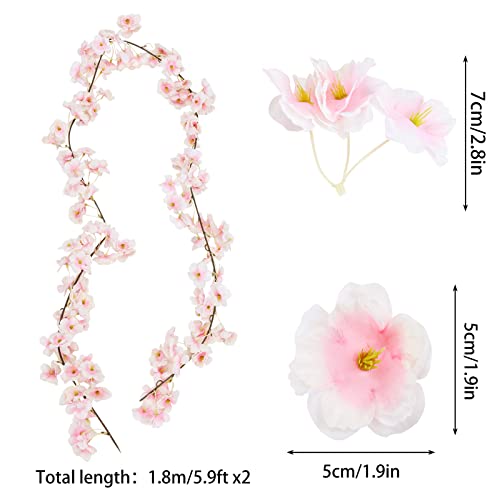 CEWOR Fake Cherry Blossom Flower Vines 2pcs Artificial Flowers Hanging Silk Flowers Garland for Wedding Party Pink Room Decor Japanese Kawaii Decor Outdoors