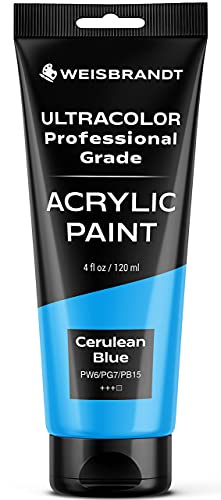WEISBRANDT Artist Quality Acrylic Paint in Assorted Colors, 4 oz, Rich Pigment, Non Fading and Non Toxic, for Artists & Hobby Painters, Cerulean Blue