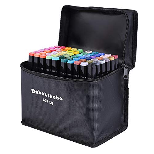 Dabo&Shobo 60 Color Alcohol Marker Pens， Bright Permanent ，for Coloring Art Markers for Kids, Adults Coloring Book, ， Wide Chisel and Thin Head Double-Head Design Equipped with, Black Suitcase