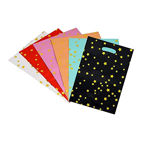 HABILE 48 pieces of thicker gift bags with handles, plastic party candy bags with sparkling stars, suitable for all kinds of holiday parties
