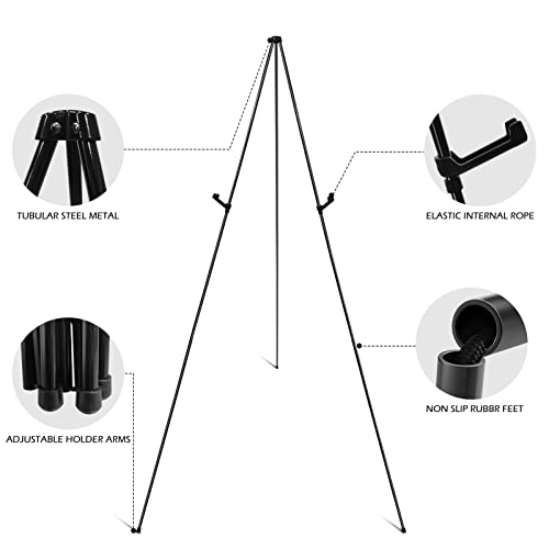 Easel Stand for Display,RRFTOK 63'' Instant Easel, Foldable Portable Ground Easel for Wedding Banner and Poster Display Stand, Tabletop Easel Display Metal Tripod with Portable