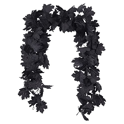 Fall Decor Black Garland, Black Decorations Halloween Garland, Fall Wall Hanging Maple Leaves, Artificial Black Maple Leaf Vine, Halloween Decorations Clearance,Fall Decoration for Home, Pack of 2…