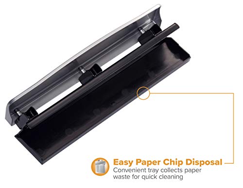 Bostitch Office Premium 3 Hole Punch, 12 Sheet Capacity, Metal, Rubber Base, Easy-Clean Tray, Silver
