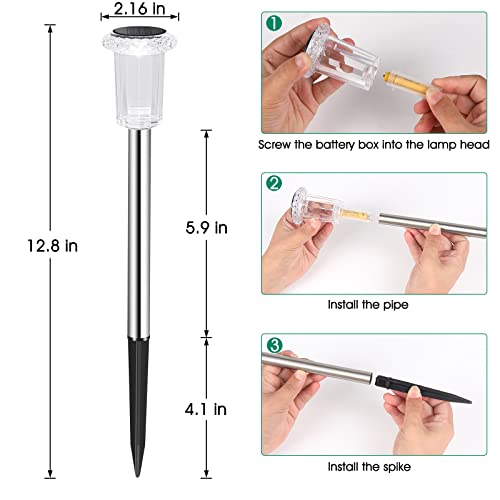 Eyrosa Solar Outdoor Lights, 10 Pack Waterproof Stainless Steel Solar Stake Lights for Pathway Garden Yard Path Walkway Driveway Lawn Decor - Cool White