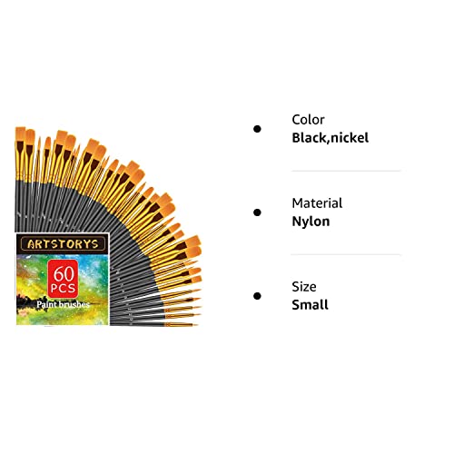 Paint Brushes Set, 60 Pcs Paint Brushes for Acrylic Painting, Oil Watercolor Acrylic Paint Brush, Artist Paintbrushes for Body Face Rock Canvas, Kids Adult Drawing Arts Crafts Supplies, Black