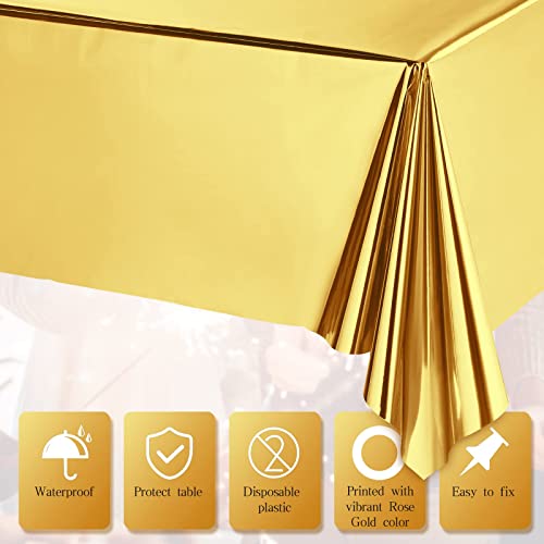 Foil Party Rectangular Table Covers Table Cloth 54 x 108 Inch Shiny Plastic Waterproof Tablecloth Party Table Cover for Wedding Anniversary Engagement Party (Gold, 3 Pieces)