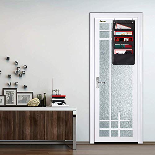 JiatuA Storage Pocket Chart, 5 Pockets Hanging Wall File Organizer with 4 Hooks, Hanging Pocket Chart - Hanging Storage Organizer for School, Home or Office Wall Pocket Chart, Black, 2 Pack