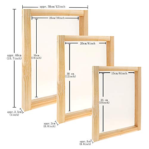 Caydo 23 Pieces Screen Printing Starter kit Include 3 Different Size of Wood Silk Screen Printing Frame with Mesh, Screen Printing Squeegees, Inkjet Transparency Film, Ink Knife, and Mask Tape