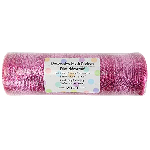 MEEDEE Pink Deco Mesh 10 Inch Valentine Hot Pink Mesh Ribbon Fabric Mesh Roll Decorative Mesh Wreath Supplies for Valentine's Day Wreath Front Door Mesh Wreath (30 Feet)