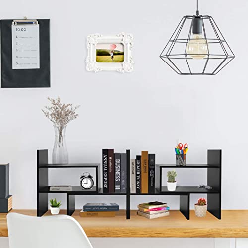 Hossejoy Wood Adjustable Desktop Storage Organizer Display Shelf Rack, Office Supplies Desk Organizer,Black