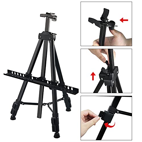 Artist Easel Stand, RRFTOK Metal Tripod Adjustable Easel for Painting Canvases Height from 21" to 66"with Reinforced Triangle,Carry Bag for Table-Top/Floor Drawing and Didplaying